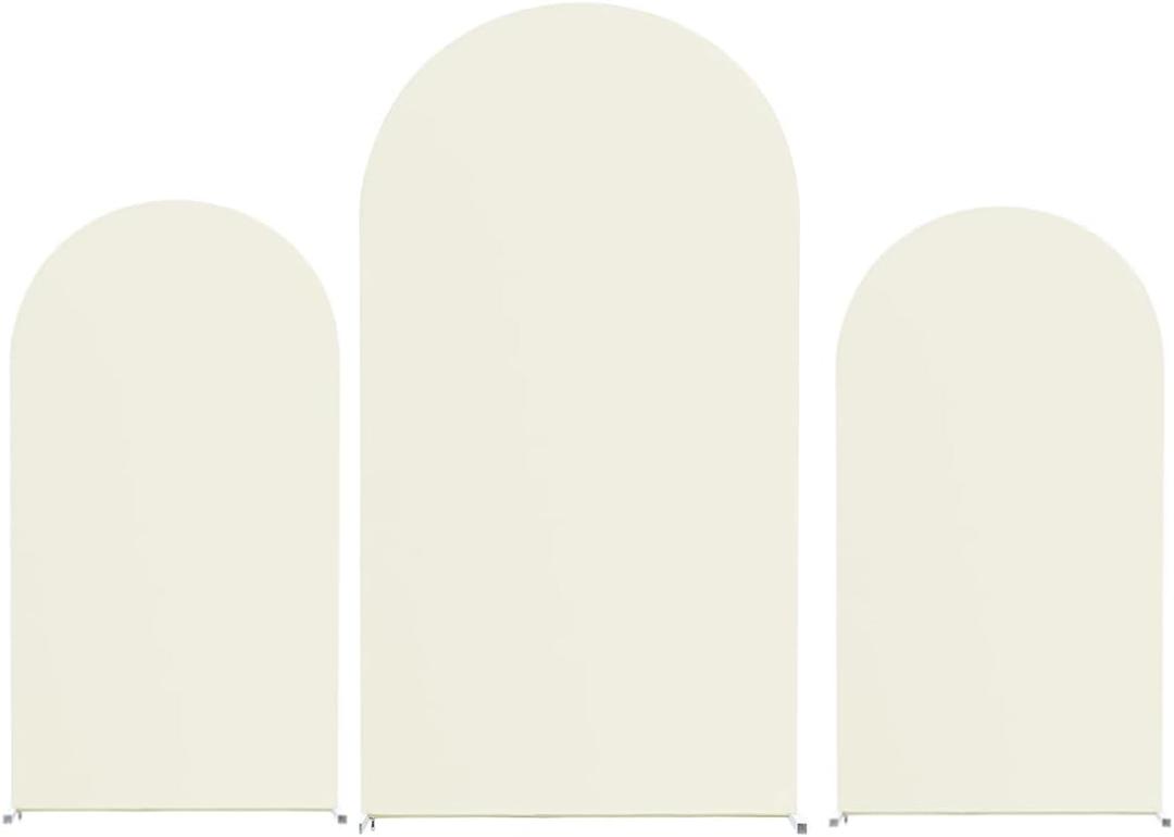 Wedding Arch Cover 7.2FT, 6FT, 6FT Spandex Fitted Set of 3 for Round Top Chiara Backdrop Stand, Balloon Backdrop Arch Stand Cover for Wedding Birthday Party Baby Shower Decoration, Beige