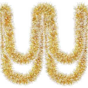 50Ft Christmas Gold and Silver Tinsel Garland Metallic Twist Shiny Garland for Xmas Christmas Tree Ceiling Hanging Decorations Holiday Wedding Home Party Supplies Indoor Outdoor Decor