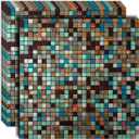 XUANINY Peel and Stick Backsplash Tiles for Kitchen, Bathroom,Fireplace,Self Adhesive Metal Aluminum Mosaic (11.81"x11.81") (5, Mixed Green&Blue&Maple Leaf)