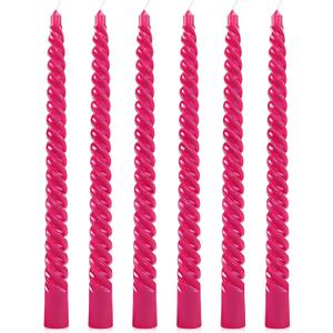 6 Pcs Rose Red Spiral Taper Candles, 10 Inch Unscented Dripless Twisted Candlesticks, Decoration for Dinner Party Wedding Holiday Celebration Supplies