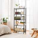 BRIAN & DANY 5-Tier Foldable Storage Shelves with Wheels, Folding Metal Rack Shelving Unit, Heavy Duty No Assembly Organizer Shelf for Garage, Kitchen, Basement, Pantry, Black, 13.1"D x 25.6"W x 59.1"H
