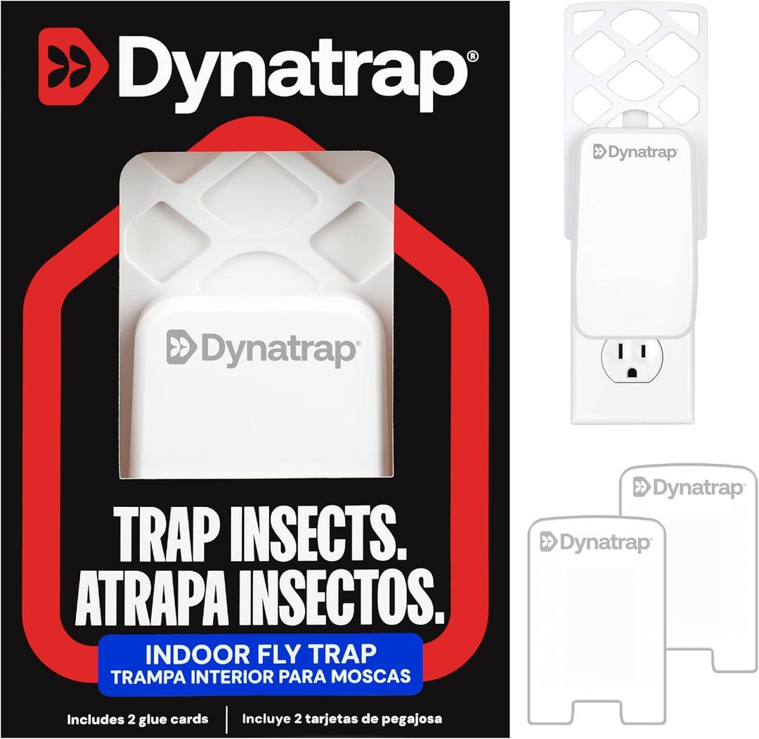Dynatrap DT3007W Indoor Plug-in Flying Insect Trap for Flies, Fruit Flies, Moths, Gnats, and Other Flying Insects - 1 White Device + 2 Glue Cards