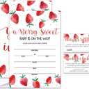 Set of 25 Baby Shower Invitations with Envelopes, Diaper Raffle Tickets and Baby Shower Book Request Cards, Berry sweet