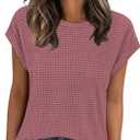 Summer Tops for Women Waffle Knit Tunic Shirts Cap Sleeve T-Shirt (S)