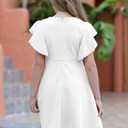 GORLYA Girl's Flutter Sleeve Stretchy A-Line Swing Flared Skater Party Dress with Pockets for 4-12 Years Kids (White)