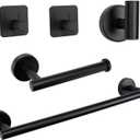TocTen Bathroom Hardware Set, Thick Stainless Steel Bath Towel Bar Set Including Towel Rack for Bathroom+Toilet Paper Holder+3 Robe Towel Hooks Wall Mount Bathroom Accessory Set(16IN,Matte Black)