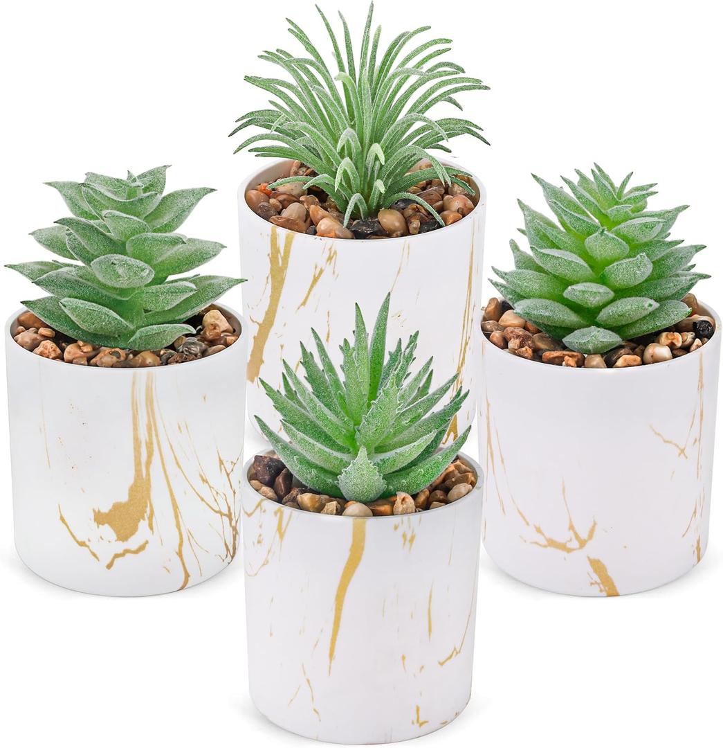 Der Rose Set of 4 Succulents Plants Artificial Mini Fake Succulents Plants for Office Desk Accessories for Women Home Decor(Green)