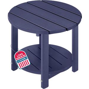 LZRS Round Adirondack Side Table Double End Table, Outdoor Side Tables for Patio, Backyard,Pool, Indoor Companion, Easy Maintenance & Weather Resistant(Navy Blue), d:Round Double layer