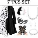 Girls Vintage Halloween Costume Dress Up Dalmatian Print Outfit (6-7 Years, White)