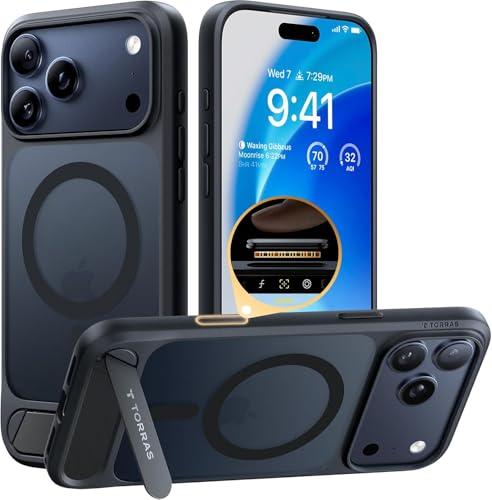 TORRAS Strong Magnetic & Seamless Stand for iPhone 17 Pro Case, Fit for MagSafe, Militray Grade Protection, Built-in Kickstand, Camera Control, Translucent Shockproof Slim 17 Pro Cover Ostand, Black 2 pack