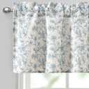 JIUZHEN Thick Textured Linen Floral Valance for Kitchen/Living Room/Bedroom Window, Rod Pocket French Farmhouse Light Filtering Valance Curtain, Blue Peony, 52 x 14 Inches, 1 Panel