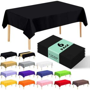 6 Pack Premium Disposable Plastic Tablecloth 54" x 108" Party Table Cloths Disposable for 6 to 8 Foot Tables Indoor or Outdoor Parties Birthdays Weddings Christmas Anniversary Buffet Table (Black)