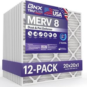 BNX TruFilter 20x25x1 Air Filter MERV 8 (12-Pack) - MADE IN USA Dust & Pet Defense Electrostatic Pleated Air Conditioner HVAC AC Furnace Filters for Dust, Pet, Mold, Pollen MPR 600 700 & FPR 5