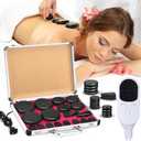 Hot Stones Massage Set 18 Pieces Basalt Hot Rocks Massage Rocks Kit Black Smooth Stones for Professional Home Spa Warming Relaxing Pain Relief, Constant 50c (122f)(Adjustable Temperature)