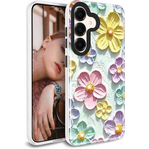 for Galaxy S25 Plus Case Sparkle Glitter Retro Oil Painting Printed Flower Design Slim Shockproof Cover Phone Case for Samsung Galaxy S25 Plus 5G 6.7 inch Mint Colorful