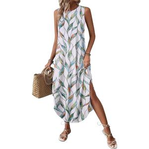 Zeagoo Women Floral Summer Casual Beach Printed Tank Dress with Pockets Pleated Front Long Dress XL