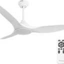 52 Inch Quiet DC Motor White Ceiling Fan with Light Remote Control, Indoor 3 Blade Modern Ceiling Fan for Bedroom Living Room