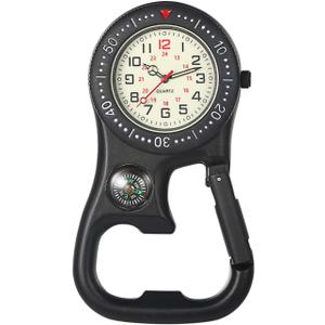 Lancardo Clip On Quartz Watch for Men and Women Glow in The Dark Backpack Buckle Belt Fob Watch for Doctors Nurses Chefs Hiking or Climbing (black case)