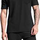 TUVEKE Men's Polo Shirt and Shorts Set Casual Waffle Knit Tracksuit Set for Men Summer Outfits 2 Piece Short Set (Black, L)