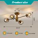 Hesoge Modern Semi Flush Mount Ceiling Light Fixture, 4-Light Gold Mid Century Chandelier with Glass Globe,Ceiling Lighting for Dinning Room Farmhouse Kitchen Bedroom Living Room.