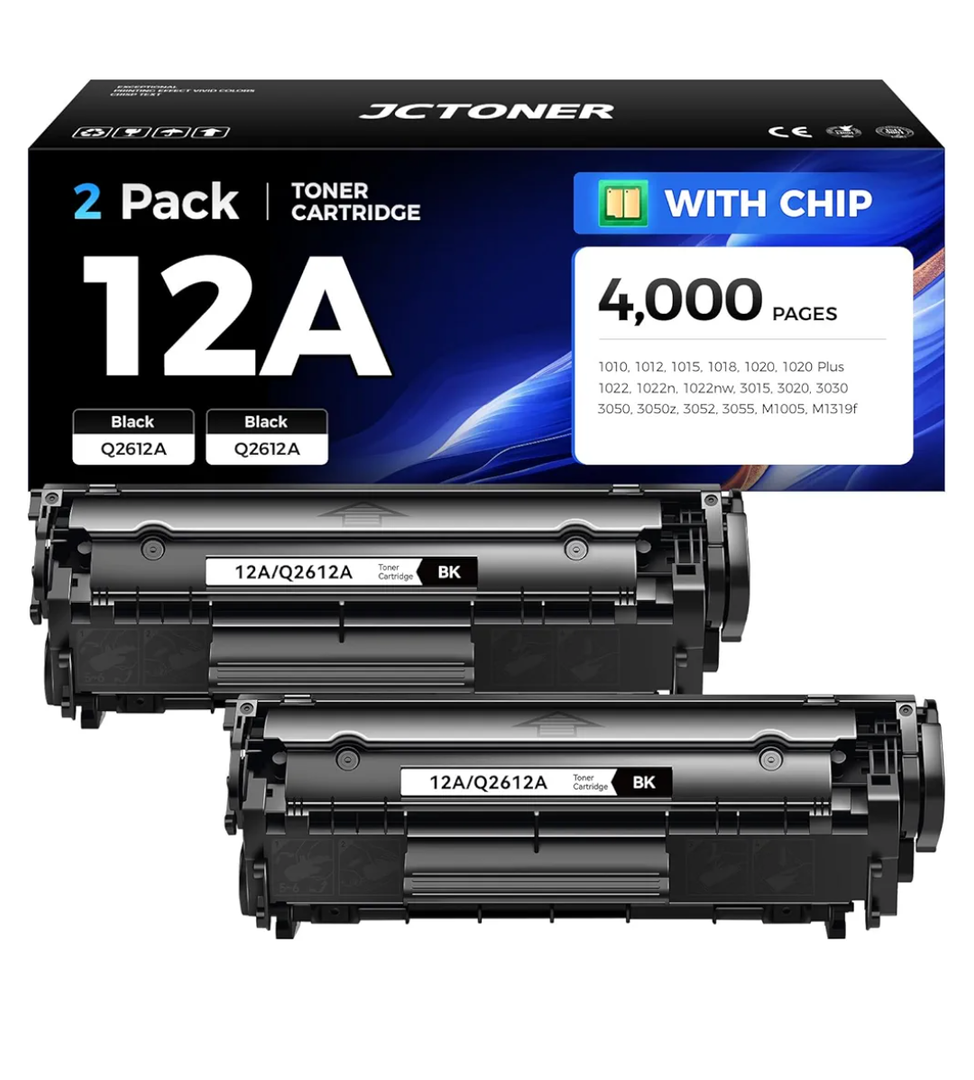 12A Black Toner Cartridge 2-Pack Replacement for HP 12A Q2612A Compatible with LaserJet MFP M1005 M1319f 1010 1012 1015 1018 1020 Plus 1022 1022n 1022nw 3015 3020 3030 3050z 3050 3052 3055 Printer