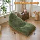 XeGe Fluffy Kids Stuffed Animal Storage Bean Bag Cover (No Filler), Moss Fuzzy Faux Fur Beanbag Organizer with Handle Teens Girls Adults, Shaggy Furry Plush Toys Holder Floor Lounger Chair, Sage Green