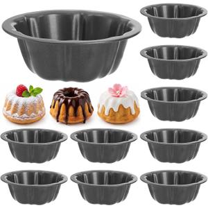 ZENFUN 10 Pcs Mini Flan Molds Pan, 4 Inches Fluted Cake Pan Nonstick, Carbon Steel Mini Flan Molds Pans, Cake Pans Reusable Tube Oven Baking Mold for Cupcake, Bread, Bavarois, Brownie