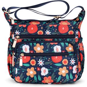 Multi-Pocket Crossbody Bag for Women Lightweight Nylon Shoulder Bag Purse Stylish Handbag with Adjustable Strap