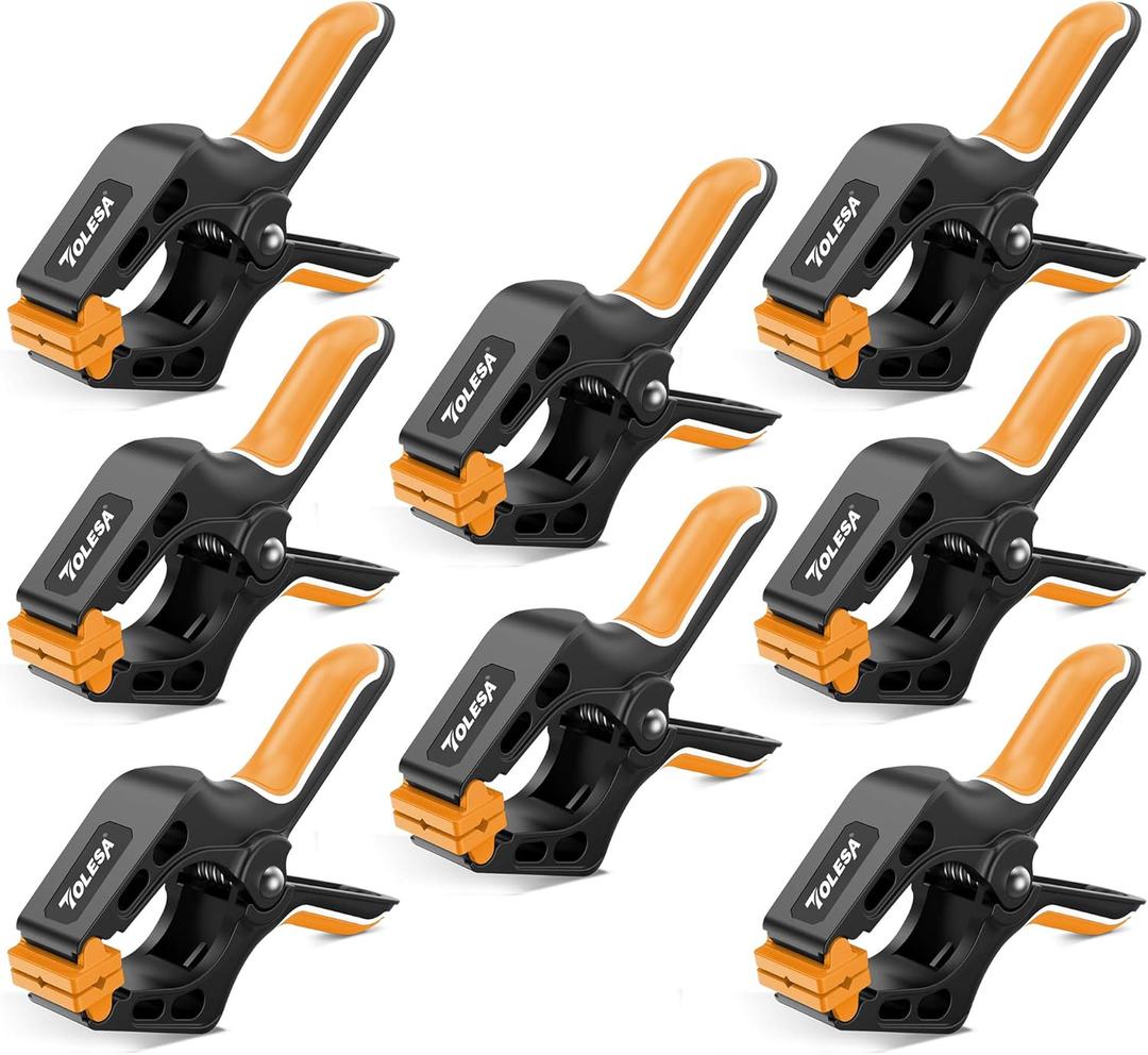 TOLESA Heavy Duty Spring Clamps 4 Inch 8 Pcs Large Wood Clamps with 30Lbs Powerful Clamping Force Deep Throat Nylon Clamps for Woodworking Photography Backdrop Household Use Cover Holding Wood Gluing