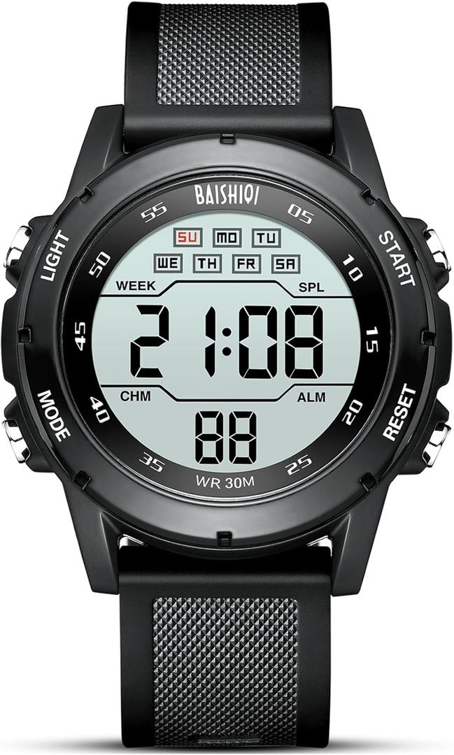Mens Watches Digital Watches for Men Casual Sports Military Waterproof Wrist Watches Stopwatch Silicone Band with LED Backlight/Alarm/Timer/Date
