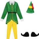 Men Women Santa Suit Christmas Santa Claus Outfit Red Velvet Santa Suit Christmas Cosplay Suit for Adults Santa Suit (Large, Green Elf Costume)