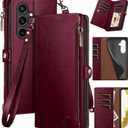 XcaseBar for Samsung Galaxy S23 FE Wallet case with Zipper Credit Card HolderRFID Blocking, Flip Folio Book PU Leather Phone case Shockproof Cover Women Men for Samsung S23FE case Wine Red
