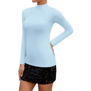 SHEIUGU Womens Mock Turtleneck Long Sleeve Sleeveless Tops Stretch Fitted Underwear Layer Tee Shirts Tops (Small)
