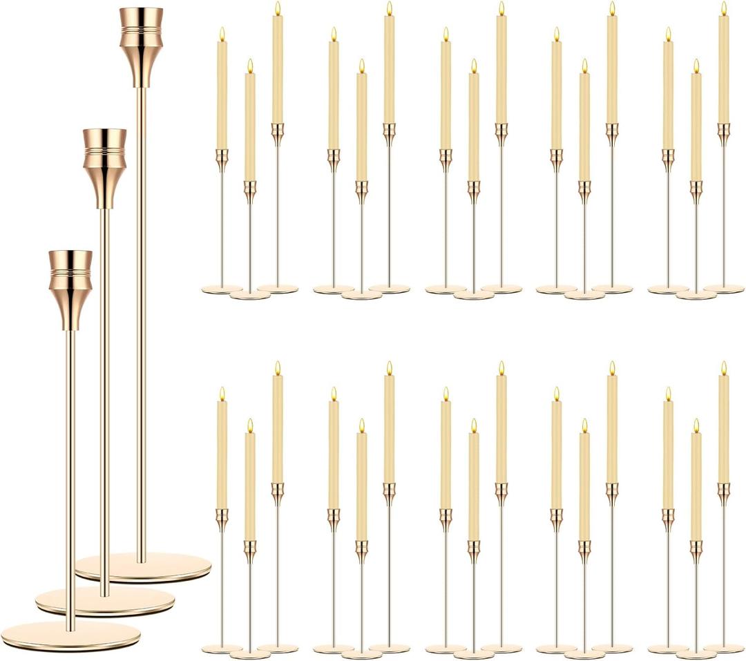 Yaomiao 30 Pcs Gold Candlestick Holder Bulk Gold Taper Candleholders Metal Candle Stick Holder Decor for Wedding Table Centerpiece Dinning Party Anniversary Fit 0.75 Inch Thick Candle 9, 11, 13 Inch