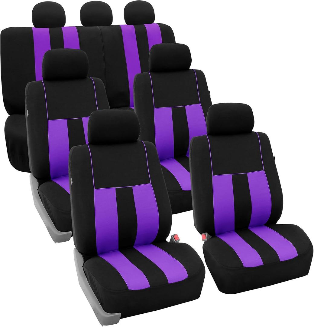 FH Group Three Row 7 Seater Striking Striped Full Set Car Seat Covers, Airbag Compatible & Split Ready Universal Fit for Cars Trucks & SUVs Purple