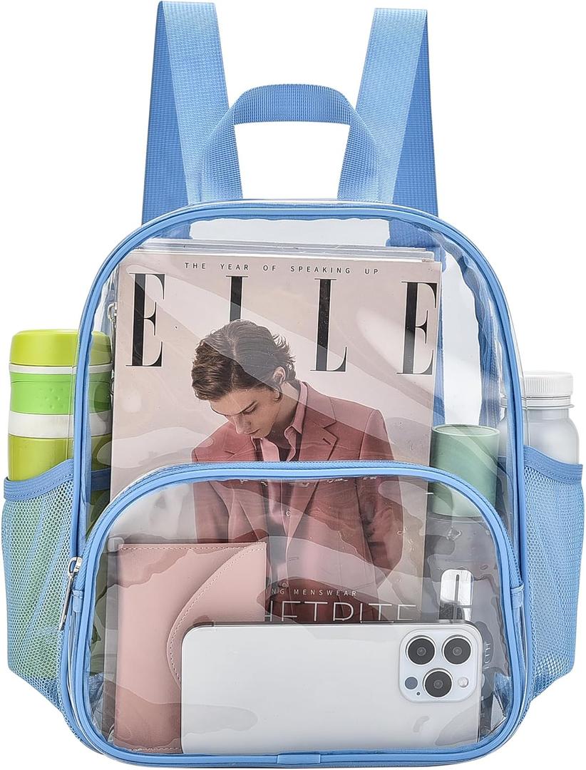 Busiuw Clear Backpack for Stadium Events 12x12x6 with Front Pocket for Concert Sport Fashion Women Backpack Events Work Travel (Sky blue)