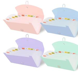 4 Pack Coupon Organizer with 13 Pocket | Plastic Travel-Friendly Accordion Receipt Holder 10” x5.5” Expanding Folder for Small Bill Business Cards Tax Item Ticket, Pastel Design