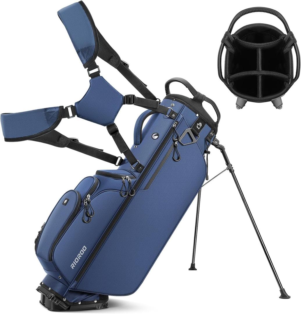 5 Way Golf Stand Bag with Full Length Dividers, Lightweight Golf Bag with Rain Cover, 6 Zippered Pockets & Cooler Bag, Breathable Straps
