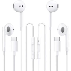 2 Pack USB C Headphones for iPhone 15 Earbuds Type C Wired Earphones with Mic & Remote Control Noise Cancelling for iPhone 16 pro, iPad Pro, Galaxy S23/S22/S21/S20/Ultra Note 10/20, Pixel 7/6/6a/5/4