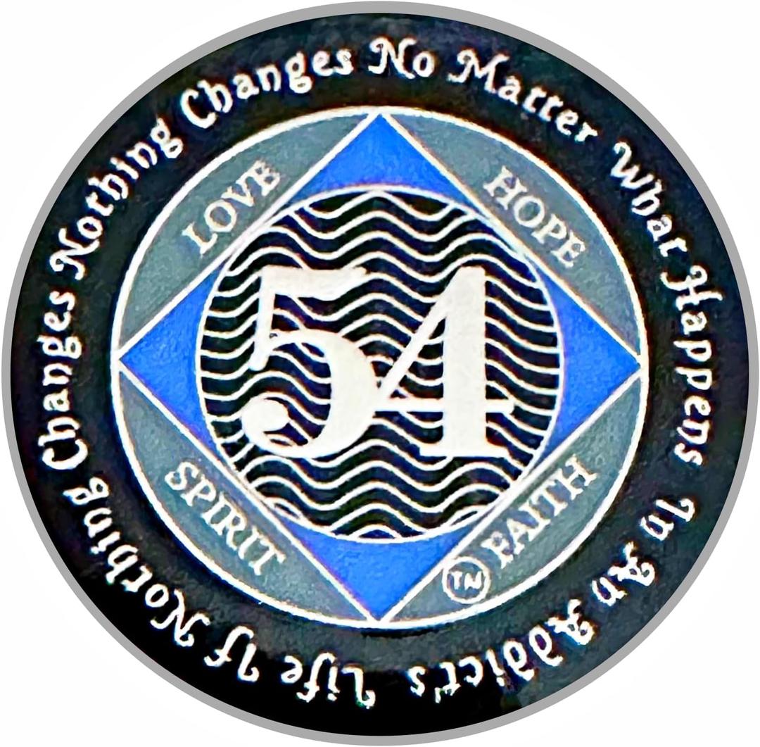 (Years 1-55) NA 54 Year Medallion, Silver, Blue Color Plated, Epoxy Covered Narcotics Anonymous Coin (NA 54 Year Medallion)
