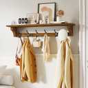 RALGEND Coat Rack Wall Mount Shelf, 29" Long Entryway Shelf with 6 Hooks, Coat Hangers for Living Room, Farmhouse Wooden Wall Floating Shelves for Bathroom, Bedroom, Kitchen, Rustic Brown 7401BJBF