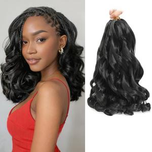 French Curl Braiding Hair 14 Inch Natural Black Curly Braiding Hair 8 Packs Pre Stretched French Curl Braids Loose Wavy Synthetic Hair Extensions for Black Women (14 inch 8 packs)