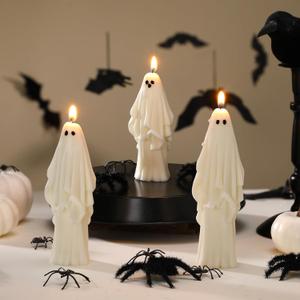 Nuanchu 3 Pcs Halloween Ghost Decor Ghost Candles Gothic Decoration Indoor Gift for Mantel Halloween Table Centerpiece Cute Goth Taper Candle Spooky Tabletop Novelty Party Favor Basket Stuffer