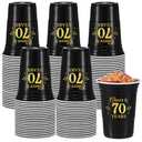 Ziliny 50 Pack 70th Birthday Decorations Birthday Cups 16 oz Disposable Plastic Gold and Black Cheers to 70 Years Cups for Men Women Hot Cold Drinks for Wedding Anniversary Supplies