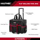HAUTMEC 2-Piece Rolling Tool Bag Set, 15" Wheeled Tool Bag & Wide Mouth Tool Tote, Heavy-Duty Tool Storage Organizer with Durable Off-Road Wheel, Steel Telescoping Handle & Shoulder Strap HT0288