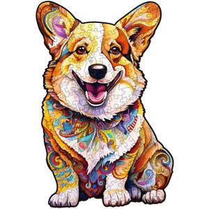 Jigfoxy Wooden Puzzles for Adults, Clever Corgi Dog Wood Puzzle for Adults, Unique Animal-Shaped Wooden Jigsaw Puzzle, Christmas Thanksgiving Gifts for Family and Friends (S-8.4 * 5.6in-90pcs)