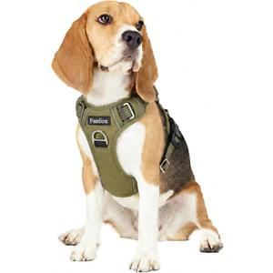 Funfox Dog Harness No Pull, Adjustable Pet Vest Harness, Super Soft Material with Vertical Handle Easy Control, Reflective Night Walking, 2 Leash Clips for Medium Sized Dogs, Army Green, M