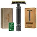 VIKINGS BLADE Double Edge Safety Razor for Men + 5 Swedish Steel Blades + Luxury Case. Smooth, Reusable, Recyclable (Chieftain 5 BC) (Vintage Bronze & Ancient Dust)