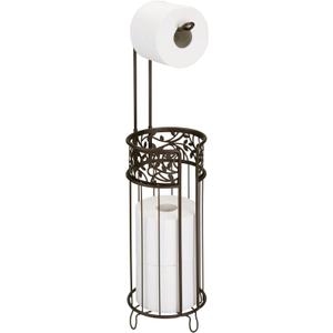 mDesign Freestanding Toilet Paper Holder  Modern Toilet Roll Dispenser with Vine Pattern  Bathroom Storage for Loo Roll with Space for 3 Spare Rolls  Bronze