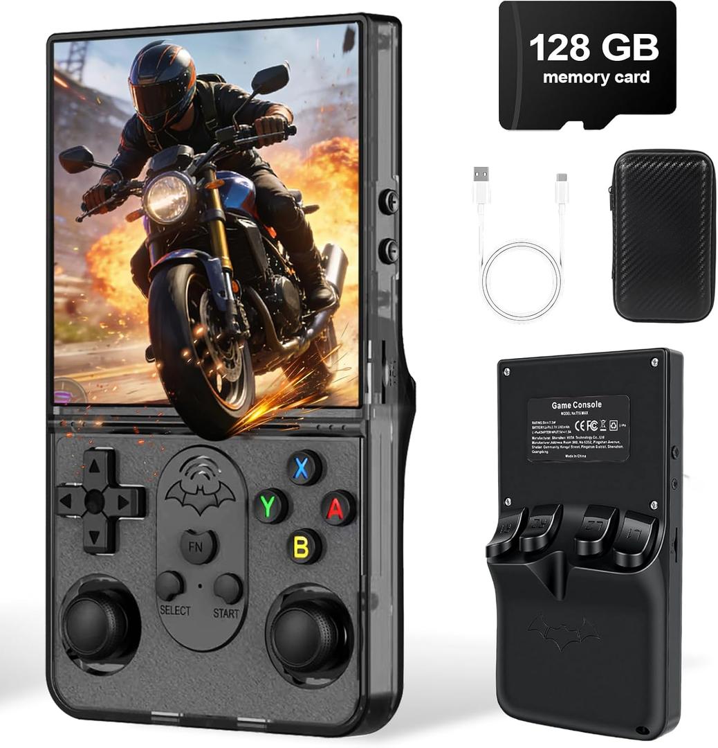 S600 Retro Handheld Game Console - 4.0 Inch IPS Display, 128GB Memory, Over 18,000 Classic Games, 3500mAh Battery, Perfect for Retro Gaming Addicts and Portable Fun, Black